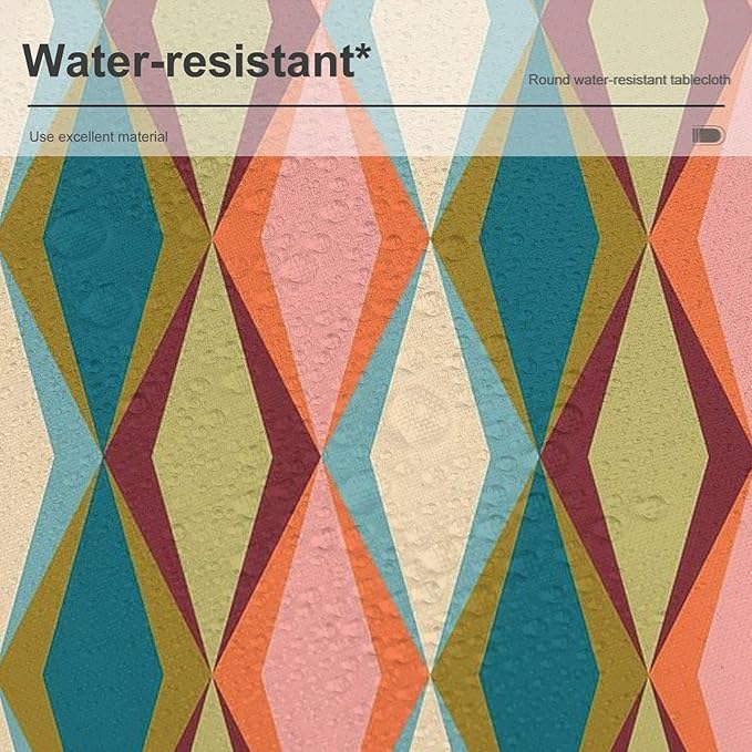 Abstract Geometric Boho Round Tablecloth, Retro Modern Mid Century Tablecloth for Home Party Dining Room Kitchen Decor 60Inch(152cm)