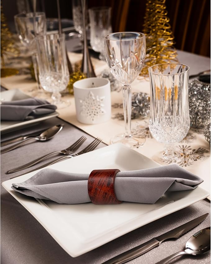 Wooden Napkin Rings Set of 12 Handmade Napking Holders for Dining Tableware, Thanksgiving, Party, Table Décor (Straight)