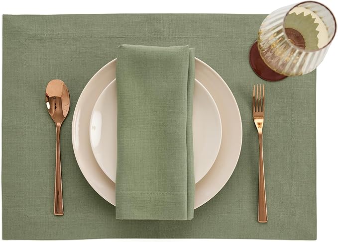 Solino Home Linen Napkins Set of 4-100% Pure Linen Oil Green Dinner Napkins Cloth 20 x 20 Inch for Spring, St Patricks Day, Easter - Fete, Handcrafted and Machine Washable