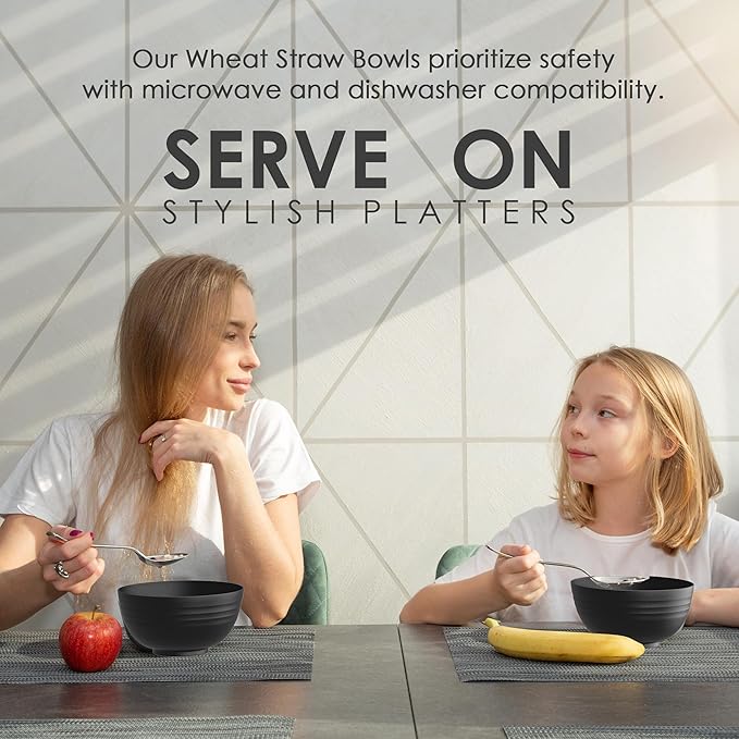 Wheat Straw Bowl (8) - Unbreakable Bowls for Kids (26oz) - Microwave Safe Bowls - Deep Bowl for Salad, Rice, Breakfast Oatmeal & Pasta - Lightweight for Rv & Camping