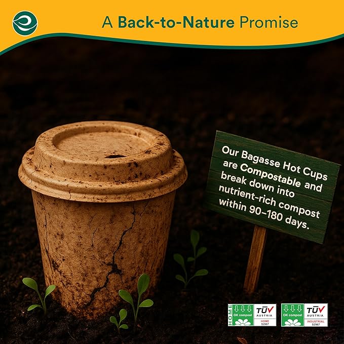 ECO SOUL 100 Pack 16 oz Disposable Coffee Cups with Lids & Sleeves Eco-Friendly, Biodegradable, Compostable, Leak-free & Sturdy To Go Hot Drink Cup for Tea, Chocolate Party Travel Cafe Office & Home