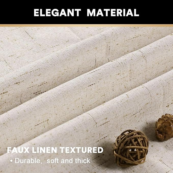 PrinceDeco Linen 100% Blackout Curtains for Bedroom/Living Room Natural Colored Drapes Extra Long Curtains 120 Inch Long for Thermal Insulated Window Curtain Panels Linen Look Fabric with White Liner