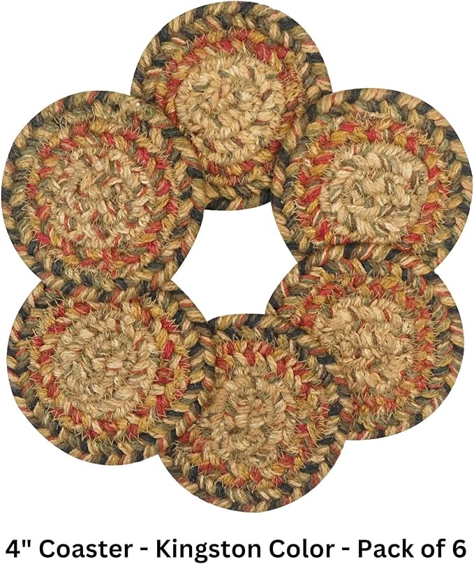 Homespice Kingston Jute Braided Coasters 4", Warm Country Decor, Set of 6, Multicolor - Durable, Absorbs Moisture, Easy to Clean and Protects Furniture