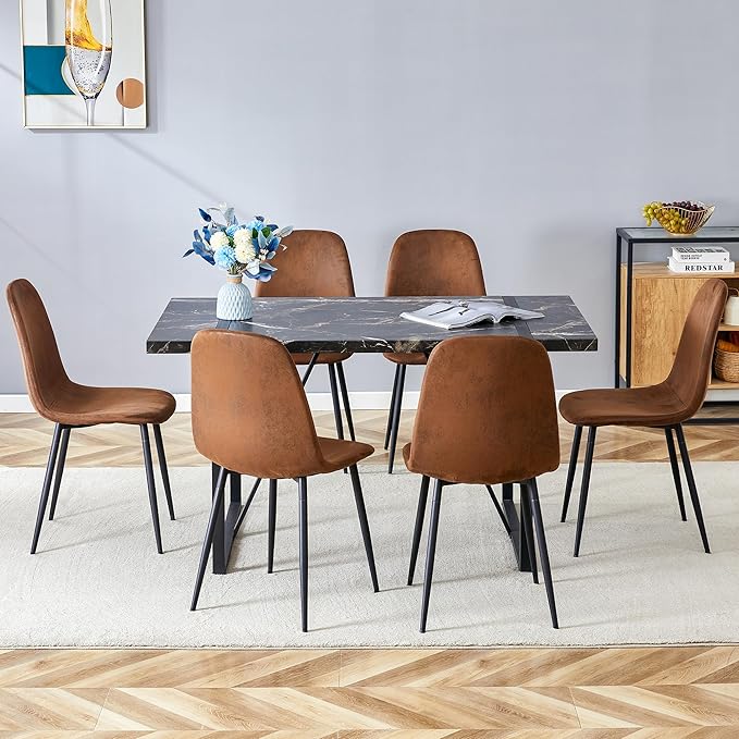 Dinner Table Set for 6,7 Piece Dining Table Set for 6,Modern 55'' Rectangle Dining Table and 6 Dining Chairs,Kitchen Table and Chairs for 6,Ideal for Kitchen Dining Room