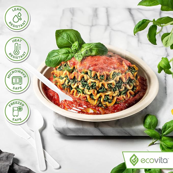 Ecovita 100% Compostable Paper Plates [9 in.] COMPARTMENTS – 150 Disposable Plates Eco Friendly Sturdy Tree Free Liquid and Heat Resistant Alternative to Plastic or Paper Plates
