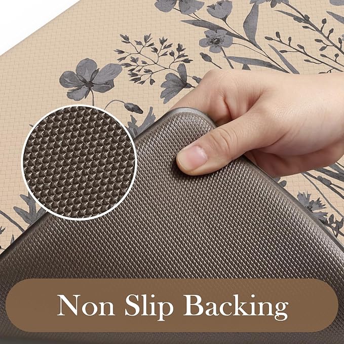 KIMODE Anti Fatigue Kitchen Mats for Floor, Farmhouse Kitchen Rugs Sets of 2, Cushioned Kitchen Floor Mats, Comfort Standing Mat for Sink, Laundry, Office, Desk Brown/Grey 17"x47"+17"x29"