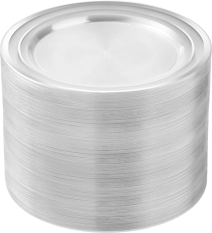 BESTSTAR 100PCS Clear Plastic Plates for Party, 10.25 Inch Disposable Plates with Silver Rim, Heavy Duty Dinner Plates for Christmas, Wedding and Birthday