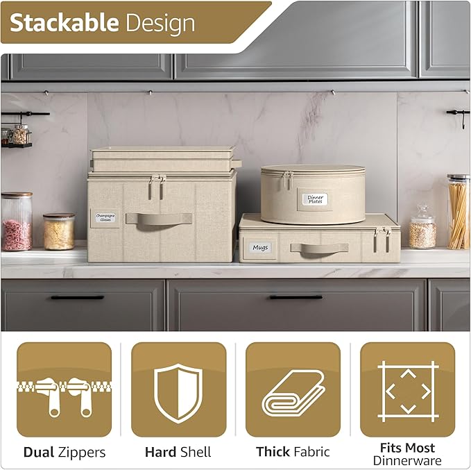 Sorbus China Storage Containers – Dinnerware Organizer for Dinner Plates with Lid (Holds Service for 12) with Felt Protectors – 12" x 6.25"