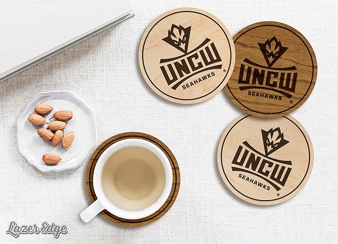 LazerEdge UNC Wilmington Seahawks Wooden Coaster Set - Maple Wood - Officially Licensed Product - 4-Pack