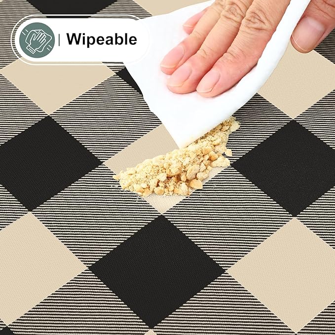 misaya Rectangle Waterproof Vinyl Table Cloth, Buffalo Flannel Backed Tablecloth, Wipeable Plastic Table Cover for Dinner, Kitchen, Outdoor (60" x 102", Black and Beige)
