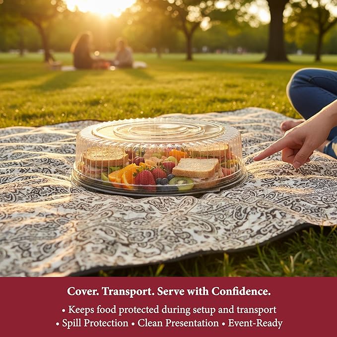 Smarty Had A Party 12 Inch Clear Round Plastic Tray Lids – Stackable Plastic Dome Lids for Catering Trays with Lids, Party Trays & Food Platters – BPA-Free Disposable Dome Covers – 25-Pack