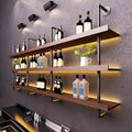 62.9in Large Wine Rack with LED Light Solid Wood Wall Mounted Wine Rack, 3-Tiers Liquor Bottles Floating Shelves Display Storage Organizer for Home Bar & Dining Room (160cm/62.9in)