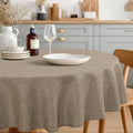 JIUZHEN Round Table Cloth Faux Linen Farmhouse Tablecloth Wrinkle and Stain Resistant Decorative Fabric Table Cover for Kitchen, Dining Room, Parties and Camping, Khaki, 80 Inch Round