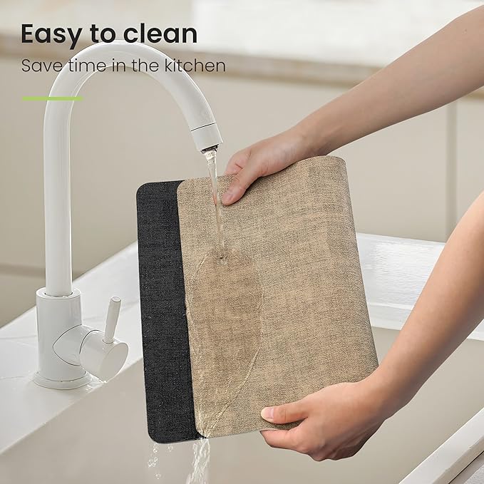 Placemats Set of 4, Faux Leather Heat Resistant Wipeable Placemats, Dual Sided Waterproof Washable Table Mats with Coaster, Suitable for Kitchen, Dining, Table Decor (4, Black Light Coffee)