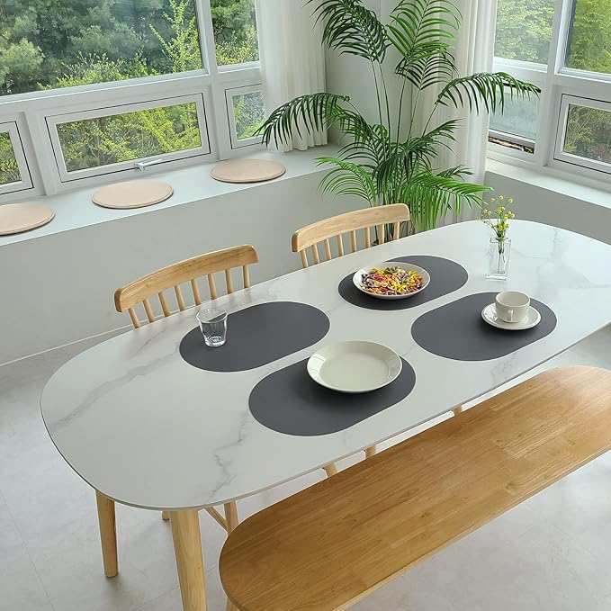 Silicone Placemats Set of 4 - Heat Resistant Washable and Wipeable Non Slip Place Mats, Waterproof Modern Dining Table Mats, Oval 16.9"x11.8"(Classic Dark Gray)