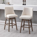 Counter Height Bar Stools Set of 2, Linen Fabric Mid Century Modern Swivel Barstool with Back & Wood Legs Comfy Upholstered Counter Chairs for Home Bar/Dining Room/Restaurant, Cream