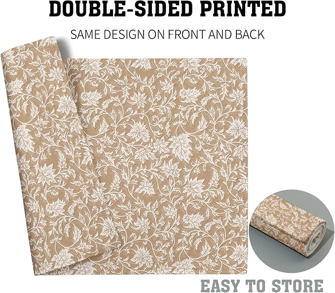 Block Print Placemats - Vintage Floral Place Mats Set of 4 Rustic Brown Beige Tablemats 12x18 for Party Kitchen Dining
