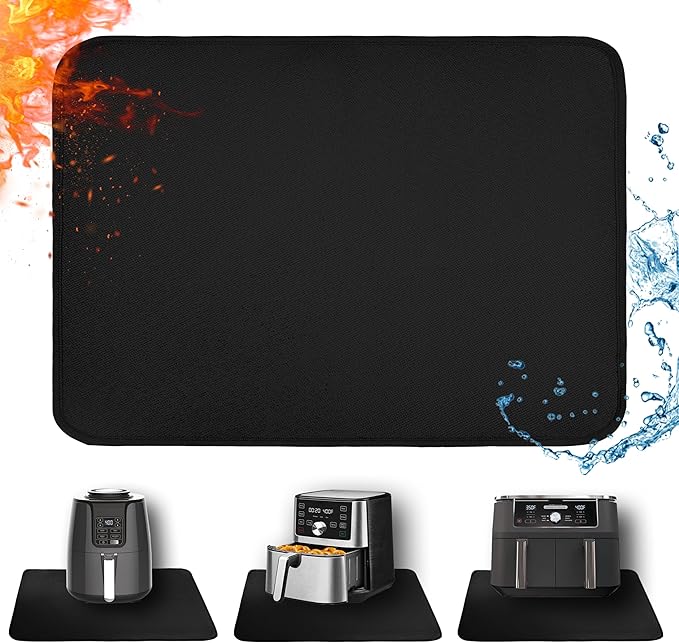 Air Fryer Mat for Air Fryer, 24 x 31in Heat Resistant Mat for Countertop, Fireproof Silicone Countertop Protector Appliance Slider for Air Fryer, Coffee Maker, Toaster, Oven (Black)
