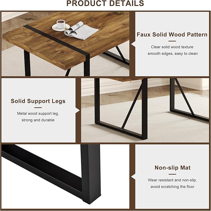 Dining Table Set for 6, Modern 71'' Dark Wood Dining Table and Fabric Dining Chairs Set of 6,Table and Chairs Set of 6,Ideal for Kitchen Dining Room