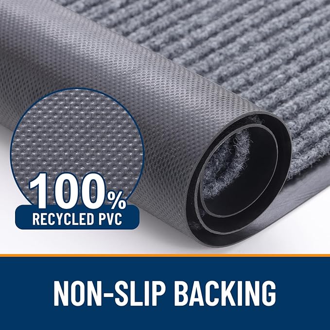 OLANLY Front Door Mat Indoor Outdoor Entrance, Waterproof Heavy Duty Doormat, Fade Resistant, Low Profile, Easy Clean Patio Porch Welcome Floor Mats for Entry, 71x30, Light Gray