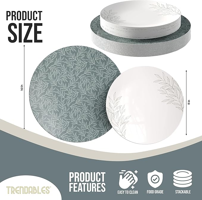 Trendables Disposable Dinnerware Decorative Plates Plastic Disposable Plates Set For 40 Guests 40 x 8 Inch Dessert Plate & 40 x 10 Inch Wedding Party Plate Set Aleh