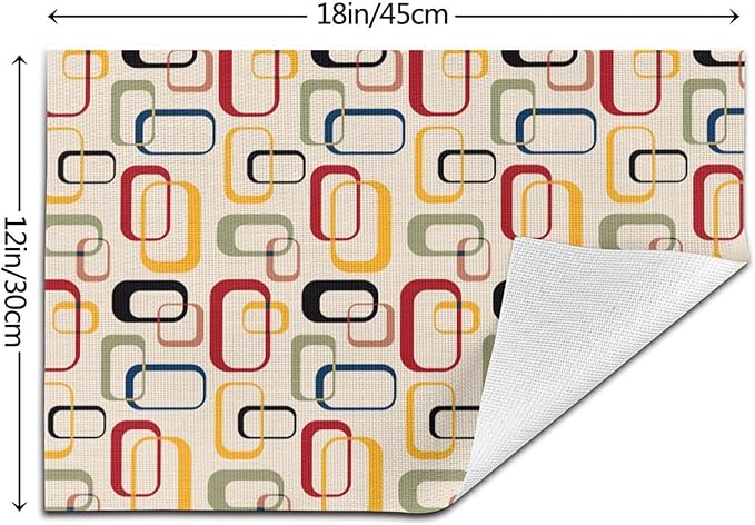 Mid Century Modern Dining Placemats Set of 4, Vintage Decorative Table Mats for Kitchen Home Party Decor Washable Retro Linen Place Mats 12"x18"