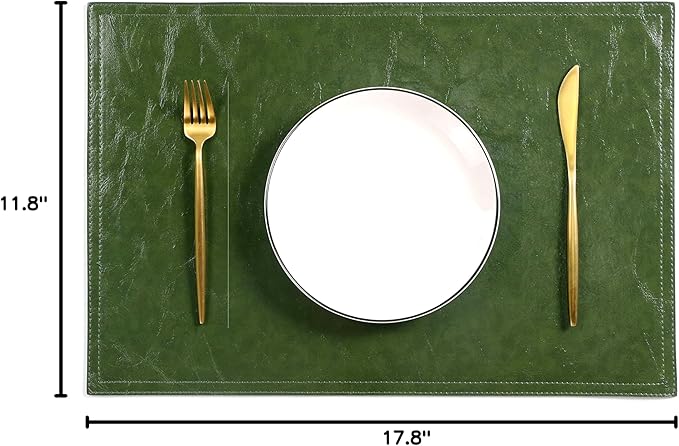 Waterproof PU Placemats, Faux Leather Dining Table Mat, Set of 4, Easy to Wipe Off Scrub Vinyl Mat, Heat & Stain Resistant for Office Conference Table, Home Decor G Loden