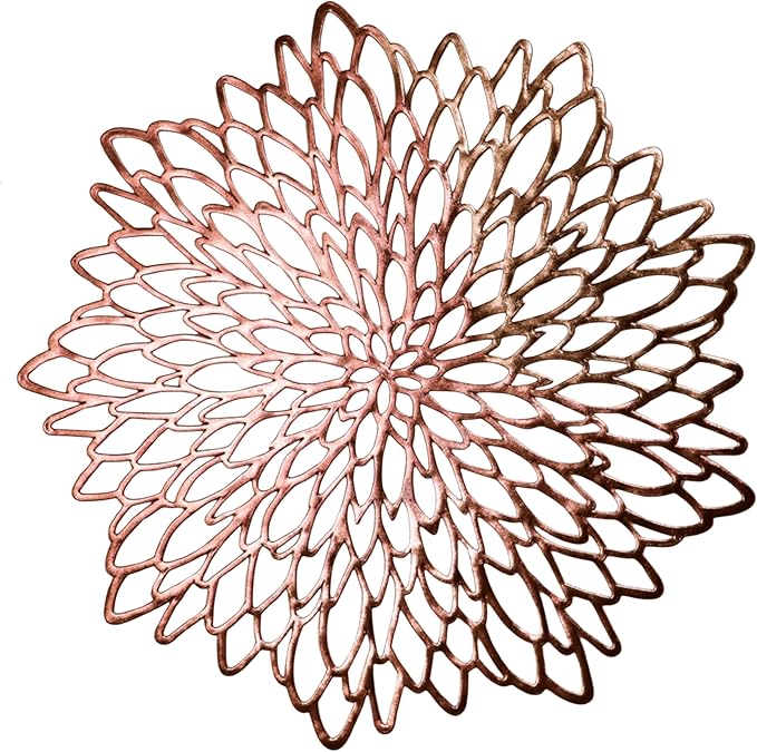 Snowkingdom 18 Pack Rose Gold Placemats Bulk Metallic Pressed Vinyl for Mother's Day Dinning Table Decoration Floral Mats Round Floral Charger Decoration for Weddings Christmas Holiday