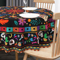 Mexican Tablecloth Round 70 Inch, Cinco De Mayo Flower Skull Table Cloth Fiesta Indoor Decorations for Dining Room Party