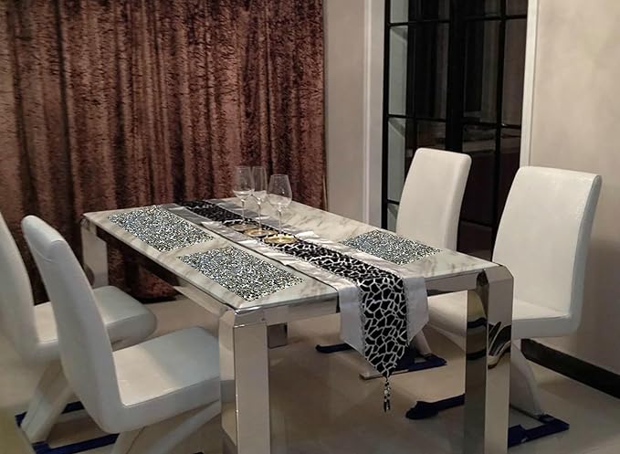 Silver Heat Resistant Square Placemats - Set of 6 with Rhinestone Decor and Sparkly Bling