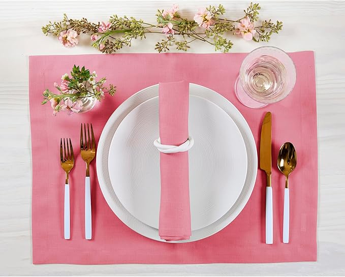 Solino Home Linen Napkins Set of 4-100% Pure Linen Pink Carnation Dinner Napkins Cloth 20 x 20 Inch for Valentines, Spring, Easter - Fete, Handcrafted and Machine Washable