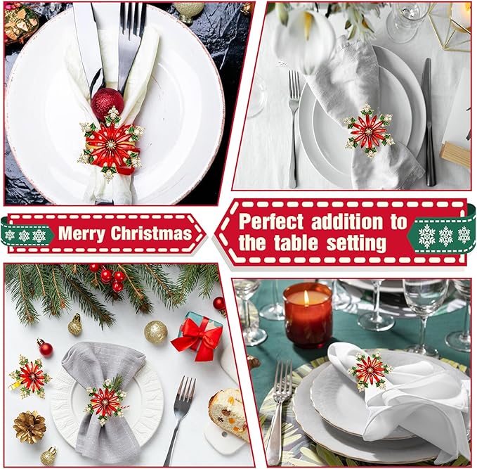ZeeDix Christmas Crystal Snowflake Napkin Rings Set of 12- Rustic Dinner Tables Setting Decoration for Wedding Receptions, Christmas Holiday Party Dinner Parties