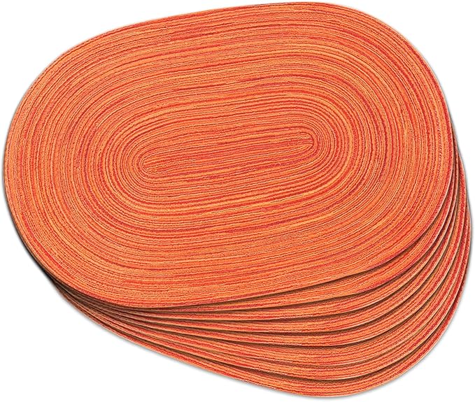 Noctiflorous Oval Braided Placemats Set of 8 Woven 12x18 Inch Non Slip Washable Heat Resistant Place Mats Tablemats for Dining Kitchen Party Daily Table Decor Dinner Mats (Fall Orange, 8)