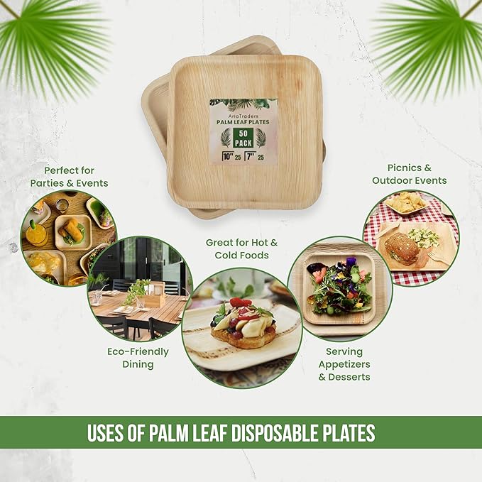 Palm Leaf Plates 6 Inch (100 Pack), Square Bamboo Plates Disposable, Eco-Friendly, Biodegradable & Compostable Bamboo Appetizer Plates, Perfect Dinnerware for Desserts, Snacks, Parties & Events