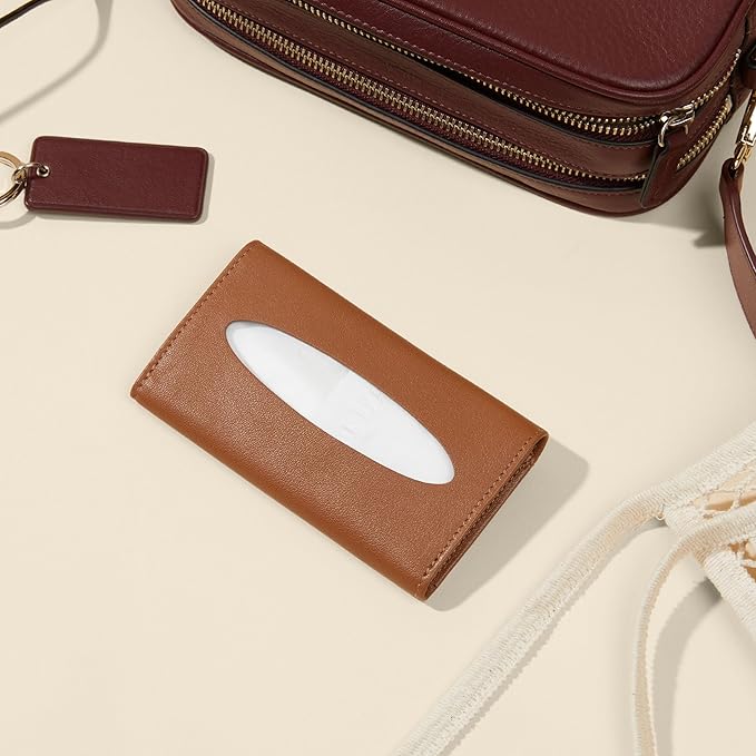 Leatherology Cognac Pocket Tissue Holder – Full-Grain Leather Travel Case with Snap Closure, Fits Standard Tissue Packs – Stylish & Compact Tissue Organizer for On-The-Go