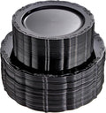 U-QE 100PCS Black Plastic Plates, Heavy Duty Black Plates Including 50PCS 10'' Dinner Plates & 50PCS 7.5'' Dessert Plate - Hard Plastic Plate for Party Wedding Bridal Shower