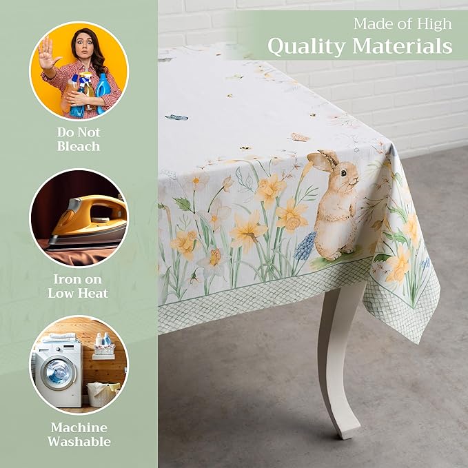 Maison d' Hermine Table Cloth Rectangle Table 100% Cotton 70 x 140 Inches Tablecloth Reusable Decorative for Dining Room Farmhouse Home Valentines Day Decorations Spring Summer - Easter Dew
