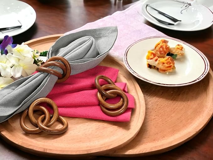 ALPHA Living HOME Wooden Napkin Rings Set of 12 - Handmade Mango Wood Napkin Holders - Rustic Serviette Rings for Dining Table, Wedding, Party & Holiday Decor - Elegant Tabletop Accessory (Brown)