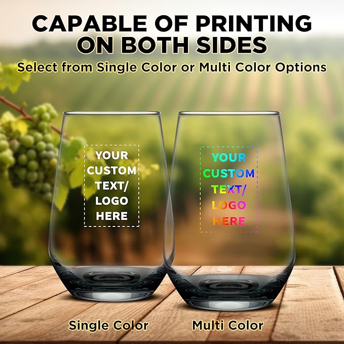 DISCOUNT PROMOS 100 Vaso Silicia Stemless Wine Glasses Set, 16 oz. - Personalized Text, Logo - Clear, Orb-Like, Thick base - Black