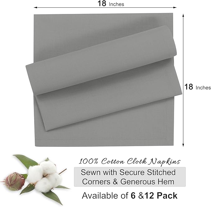 Ruvanti Cloth Napkins Set of 12, 18x18 Inches, 100% Cotton, Washable, Soft & Absorbent, Perfect for Wedding, Christmas, ‎Thanksgiving Dinners - Wild Dove