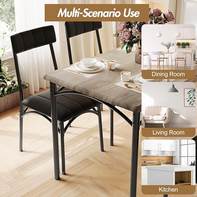 Dining Table Set for 4, Rectangular Kitchen Table and Chairs Set of 4 for Small Spaces, Modern Dining Room Table Set with Upholstered Bench and 2 Chairs, Space Saving Dining Furniture for Apartments