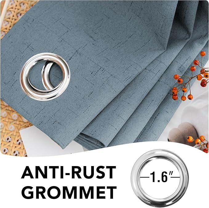 H.VERSAILTEX Linen Blackout Curtains 63 Inches Long 100% Blackout Thermal Insulated Textured Linen Look Curtain Draperies Anti-Rust Grommet, Energy Saving with White Liner, 2 Panels, Stone Blue