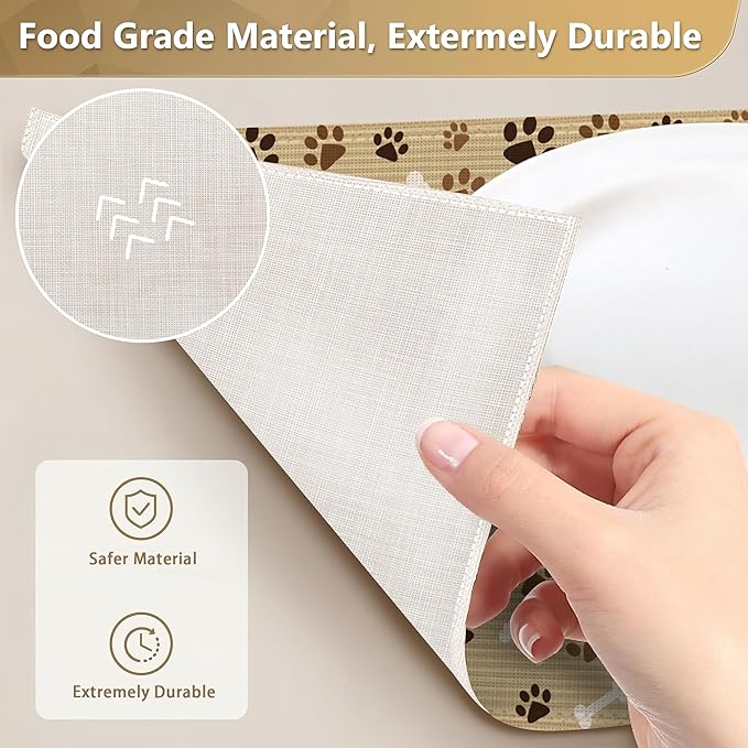 Dog Cat Paw Print Bones Placemats Set of 6,12x18 Inch Table Mats for Kitchen Table Washable Farmhouse Linen Table Mats Dining Decoration