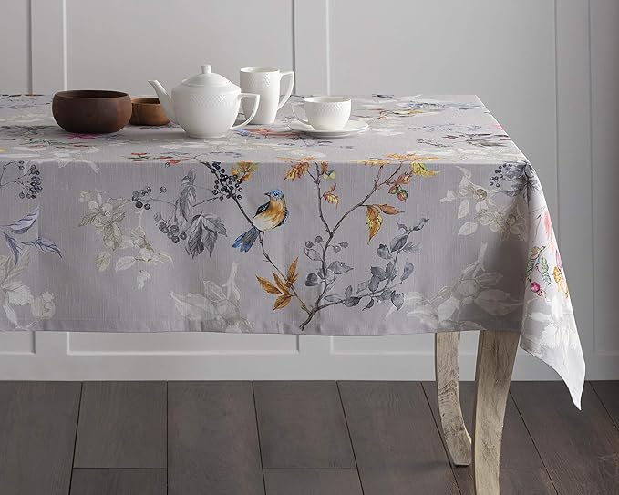Maison d' Hermine Table Cloth Square Table 100% Cotton 54 x 54 Inches Fall Tablecloth Reusable Everyday Use for Thanksgiving Christmas Decorations Dining Farmhouse Party (Equinoxe - Grey)
