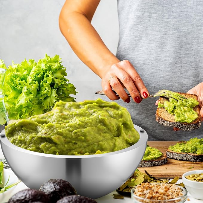 Honeydak 1 Pack 35 oz Dip Chiller Bowl Stainless Steel Double Walled Insulated Ice Serving Bowl for Parties Salsa, Guacamole, Condiments, Sauces, Salad & Food Hot or Cold