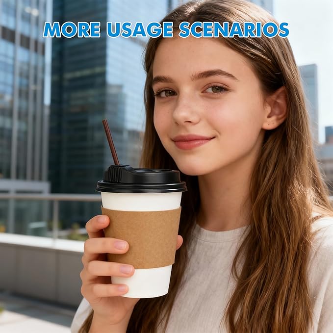 RACETOP 12 oz 100 Pack Disposable Paper Coffee Cups with Lids, Sleeves and Stirrers, Hot Cups, Paper Cups with Lids, Sleeves and Stirrers, Ideal for Home/Office