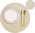 Jovono Round Leather Placemats for Round Tables Set of 4, Beige Place Mats and Coasters, Wipeable Waterproof Heat Resistant Table Mats Easy to Care for Indoor Decor 13 inch Diameter