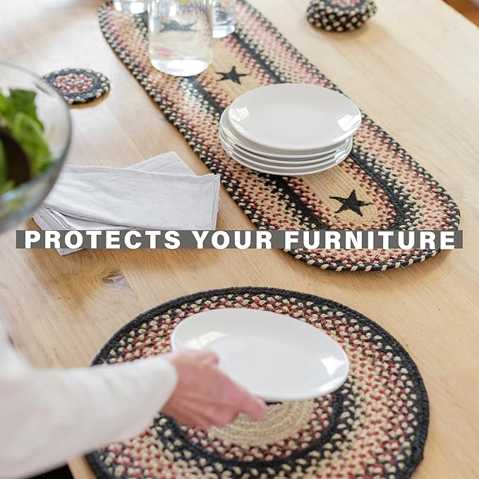 Homespice Primitive Star Gloucester Dining Placemats, Warm Primitive Decor, Set of 6, Black and Red - 13x19 Rectangle Table Mats - Vibrant Colors, Durable, Easy to Clean and Protects Furniture