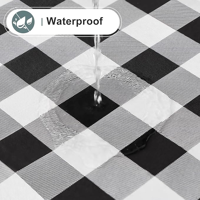 misaya Round Waterproof Vinyl Table Cloth, Buffalo Flannel Backed Tablecloth, Wipeable Plastic Table Cover for Christmas (70", Black and White)