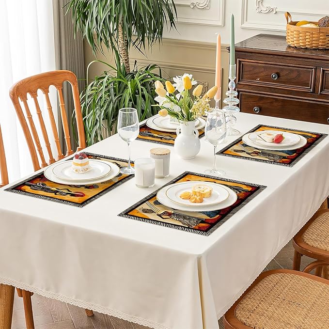 Kwanzaa Placemats Set of 4, African American Christmas Table Mats, Black Women Washable Place Mats for Coffee Bar Home Party Indoor Kitchen Dining Table Decoration 12x18 Inch